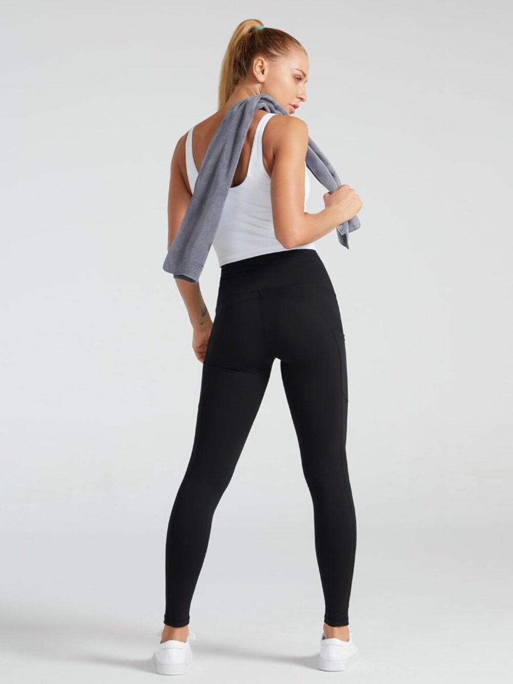 Women's Black High Waist Soft Tummy Control Athletic Workout Yoga Leggings - Picture 6 of 6